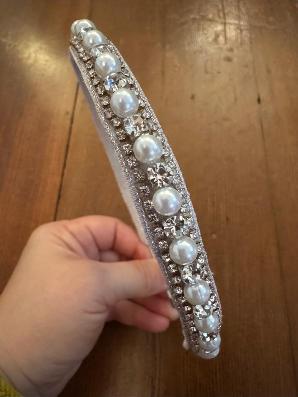 Anthropologie Deepa Gurnani Headband Pearls Crystals Silver Bridal Stace…
